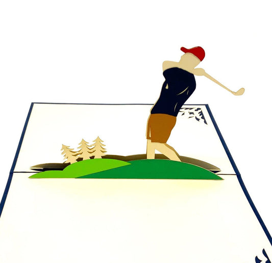 &quot;Golf pop-up card: A three-dimensional card featuring a creative pop-up design with a golf-themed scene, capturing the essence of the sport.&quot;