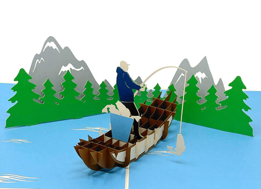 Personalised Fishing 3D Pop Up Greeting card, 3D Fisherman card for him and her, laser cut- hand assembled, paper art, Make someone smile