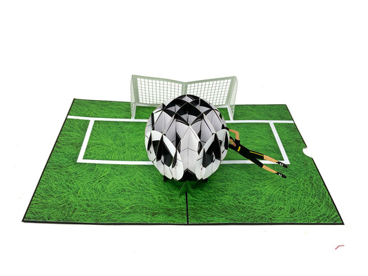 Pop-up football card: A three-dimensional card with a creative pop-up design featuring a football-themed scene, capturing the excitement of the game.&quot;
