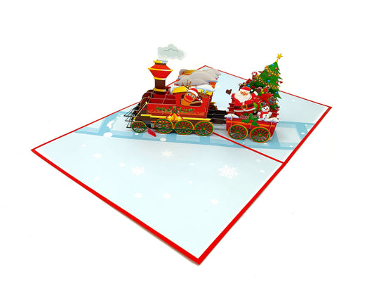 3D pop-up Christmas card: A beautifully crafted greeting card with a three-dimensional train design, capturing the holiday spirit and travel-themed charm.