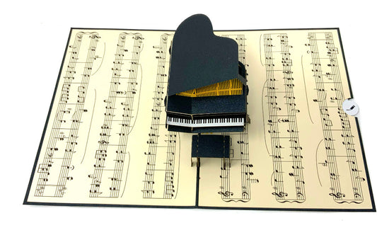 &quot;Grand piano pop-up card: A three-dimensional card designed as a grand piano, with intricate details and a lifelike representation of the musical instrument.&quot;