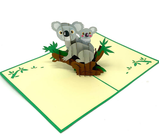 &quot;Koala pop-up card: A three-dimensional card featuring a beautifully designed and intricately crafted pop-up of a koala, showcasing the charm and uniqueness of this beloved marsupial.&quot;