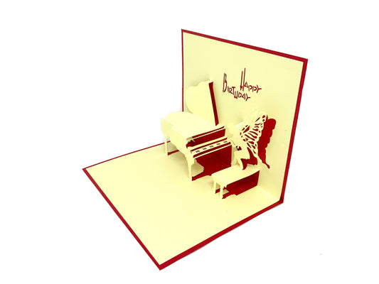 Personalised Fairy Piano 3D Pop Up Greeting card, 3D card for him and her, laser cut- hand assembled, paper art, Make someone smile