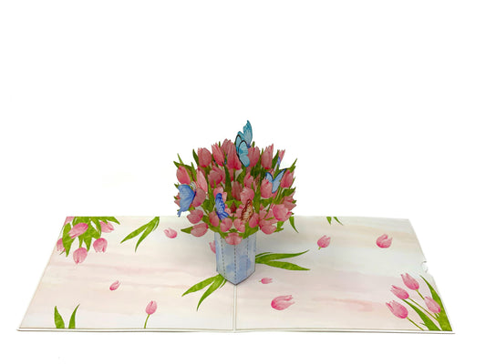 Personalised Thank You Flowers 3D Pop Up Greeting card, 3D Floral card for him and her, laser cut- hand assembled, paper art